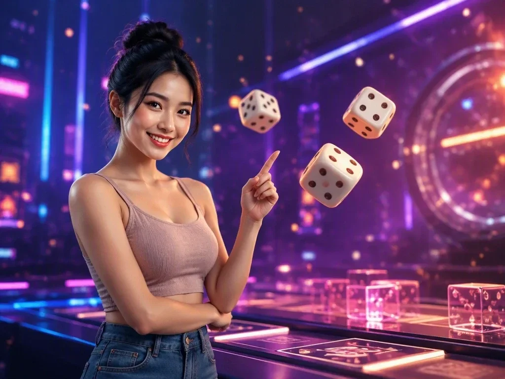 Người mới tìm hiểu luật chơi dice party game online với ba viên xúc xắc trên bàn số