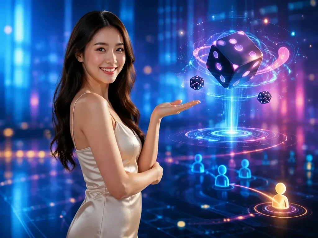 Minh họa trò chơi xúc xắc trực tuyến F88 dice party game trên bàn ảo phát sáng
