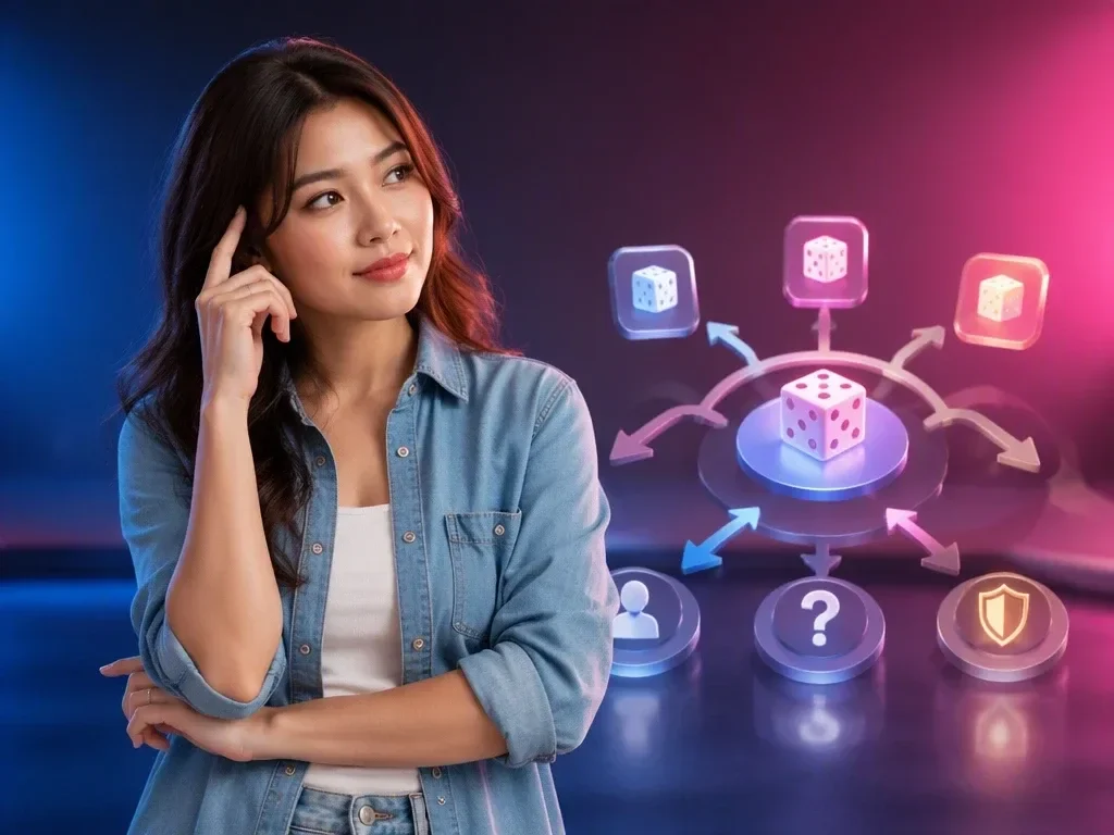 Người chơi dừng lại trước nhiều lựa chọn app trên điện thoại, thể hiện bối cảnh dễ chọn nhầm nền tảng game dice.